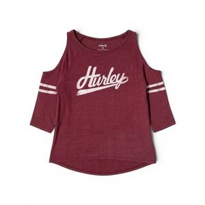 Hurley Cold Shoulder Graphic Top Women XS Surfcore Skater Y2K Style Burgundy